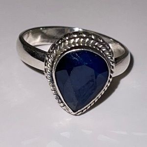 Sterling Silver 925 Pear Stone Sapphire Ring